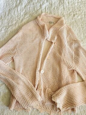 Avalin 100% Cotton Light Pink Open-Knit Button Cardigan Sweater
